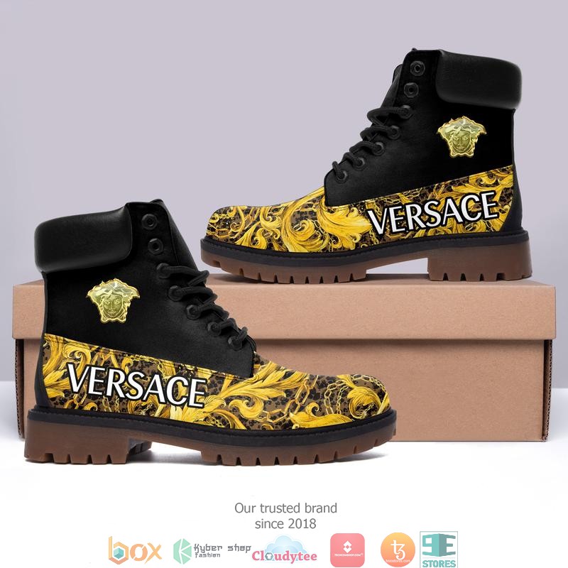 Versace Gold pattern black Timberland Boots 2 Versace Gold pattern black Timberland Boots 1