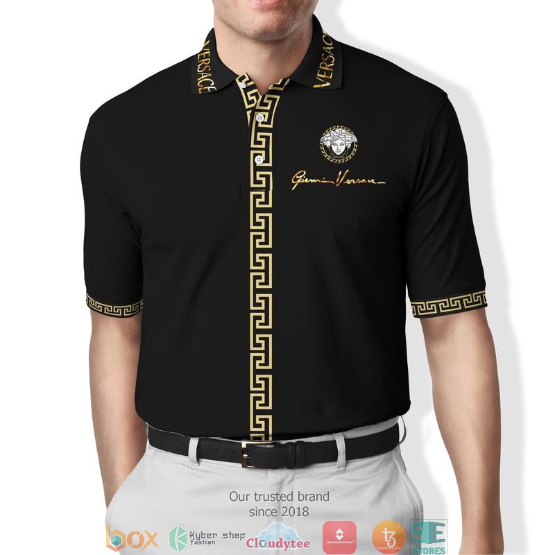 Versace Gold pattern black luxury Polo Shirt
