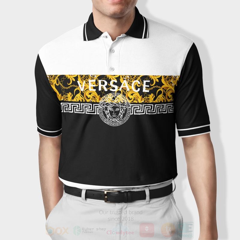 BEST Versace Greca Pattern Black-White All Over Print 3D Polo Shirt 4 Versace Greca Pattern Black White Polo Shirt 1 2 3