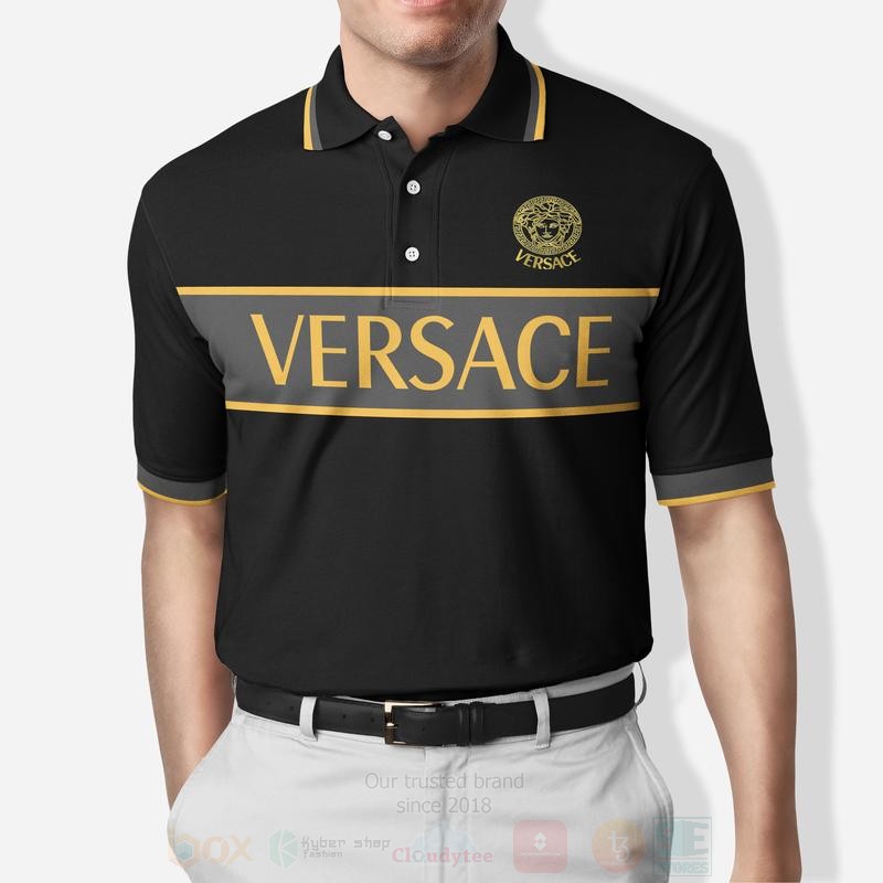 Versace Medusa Black Yellow Polo Shirt