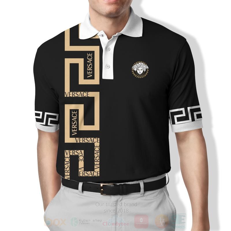 BEST Versace Medusa Pattern Black-Brown All Over Print 3D Polo Shirt 1 Versace Medusa Pattern Black Brown Polo Shirt
