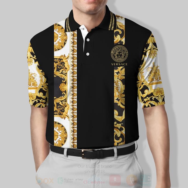 BEST Versace Medusa Pattern Black-Yellow-White All Over Print 3D Polo Shirt 4 Versace Medusa Pattern Black Yellow White Polo Shirt 1 2 3
