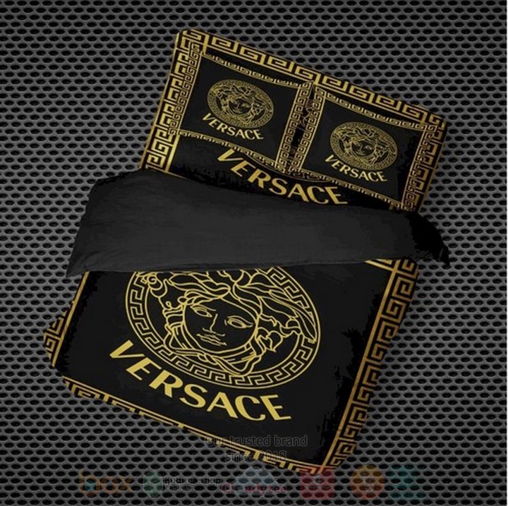 Versace Medusa Pattern Black Yellow Inspired Bedding Set
