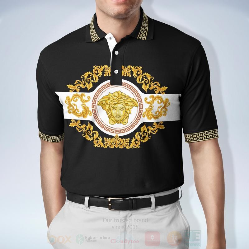 BEST Versace Medusa Pattern Black-Yellow All Over Print 3D Polo Shirt 3 Versace Medusa Pattern Black Yellow Polo Shirt 1 2