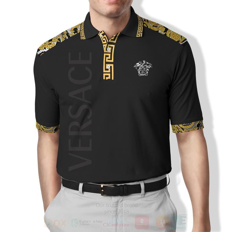 Versace Medusa Pattern Black Polo Shirt