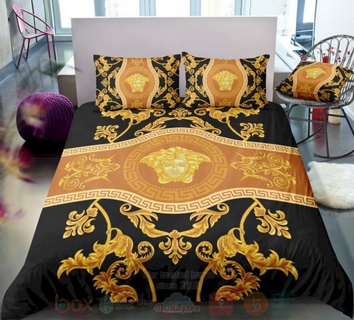 Versace Medusa Pattern Yellow Black Inspired Bedding Set