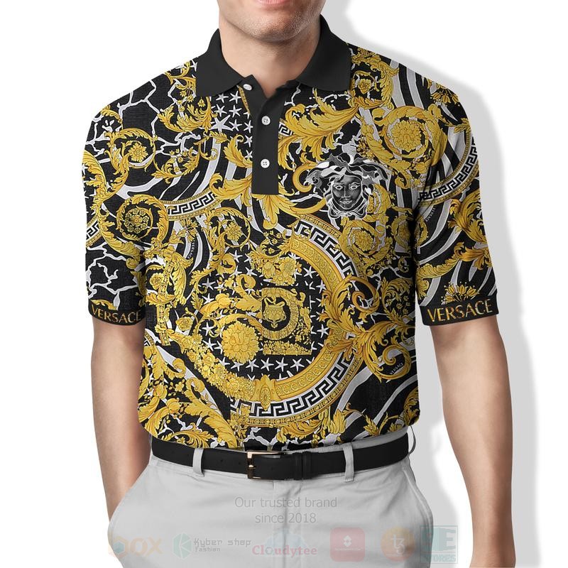 BEST Versace Medusa Pattern Yellow All Over Print 3D Polo Shirt 3 Versace Medusa Pattern Yellow Polo Shirt 1 2