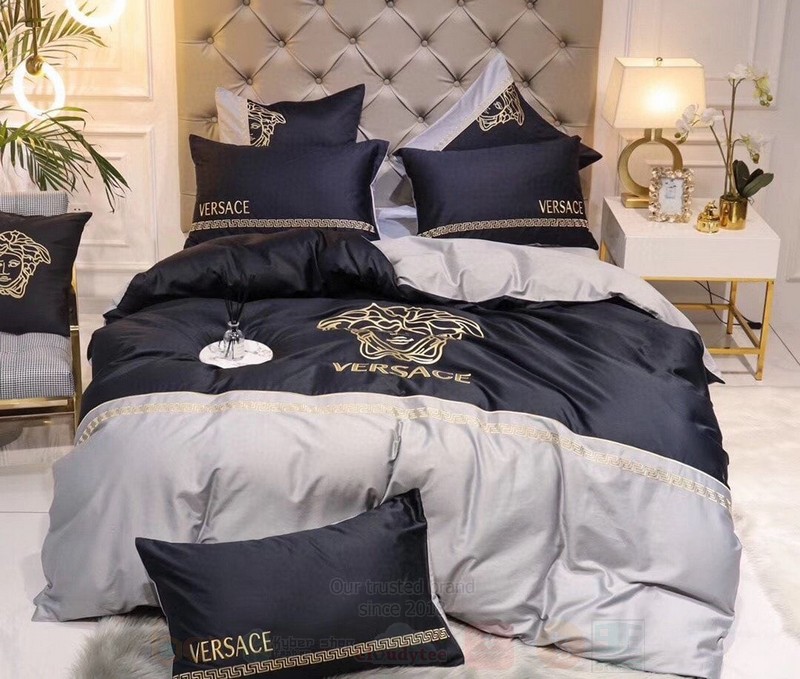 Versace Navy Grey Luxury Brand Bedding Set