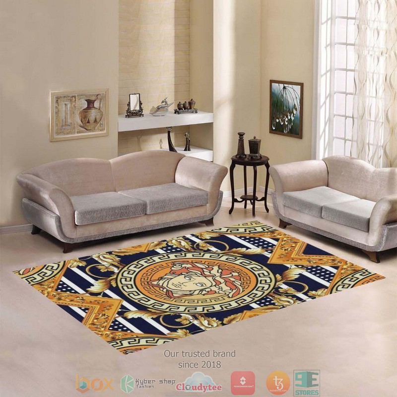 Versace Orange logo navy Rug Carpet