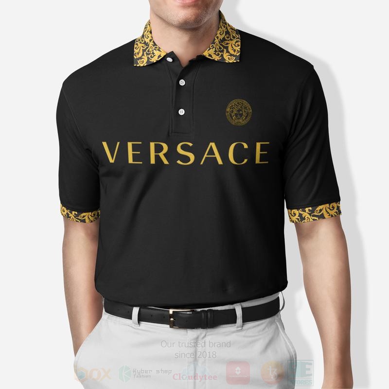 BEST Versace Patterns Full Black All Over Print 3D Polo Shirt 3 Versace Patterns Full Black Polo Shirt 1 2