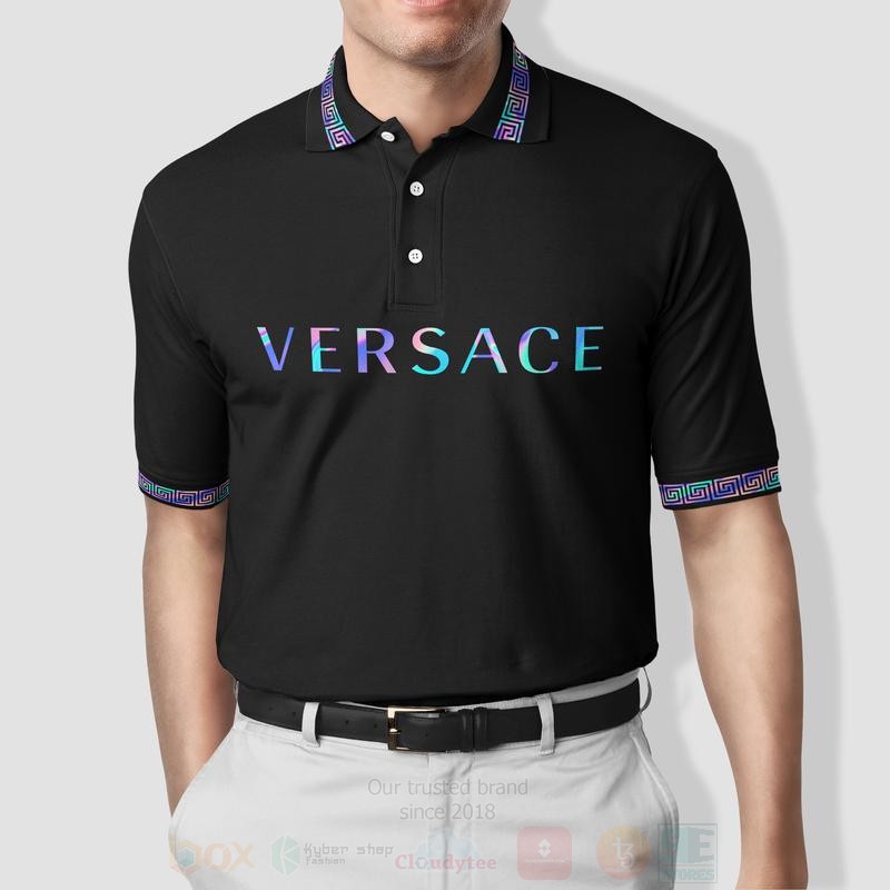 Versace Reflective Color Black Polo Shirt