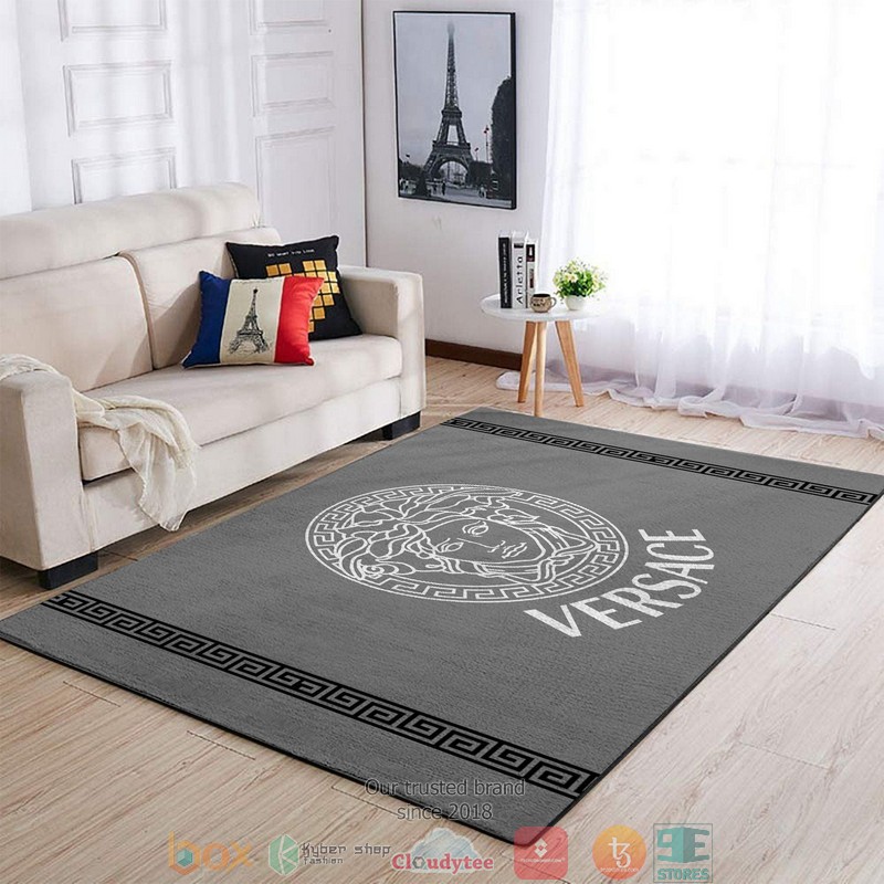 Versace White logo grey Rug Carpet