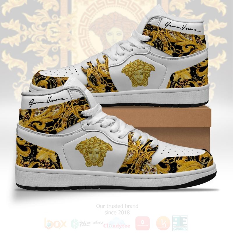 Versace Yellow White Air Jordan High Top Shoes 1