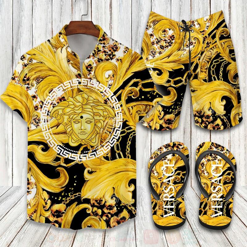 Versace Yellow Hawaiian Shirt Short Flip Flops