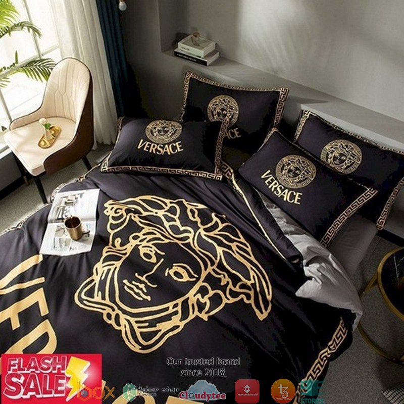 Versace Yellow logo black Duvet cover bedding set
