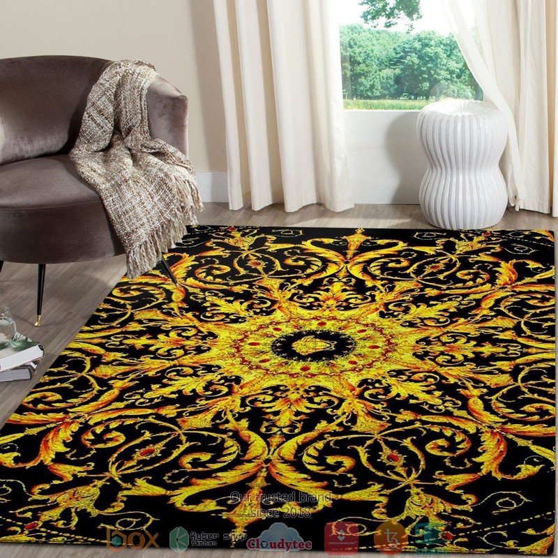Versace gold flower pattern black Rug Carpet 2 Versace gold flower pattern black Rug Carpet