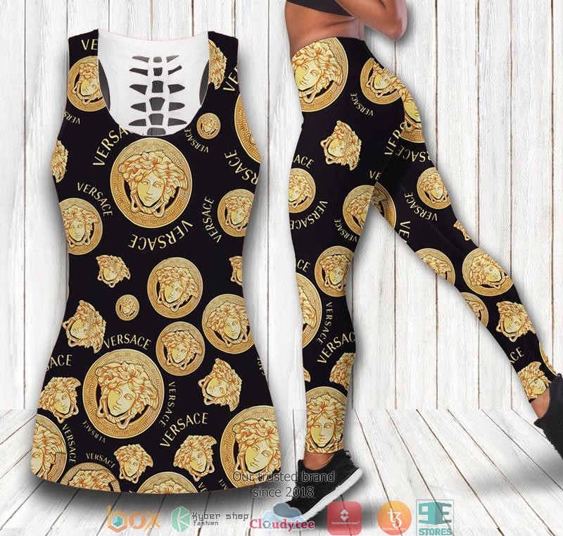 Versace gold logo black Tank Top Legging