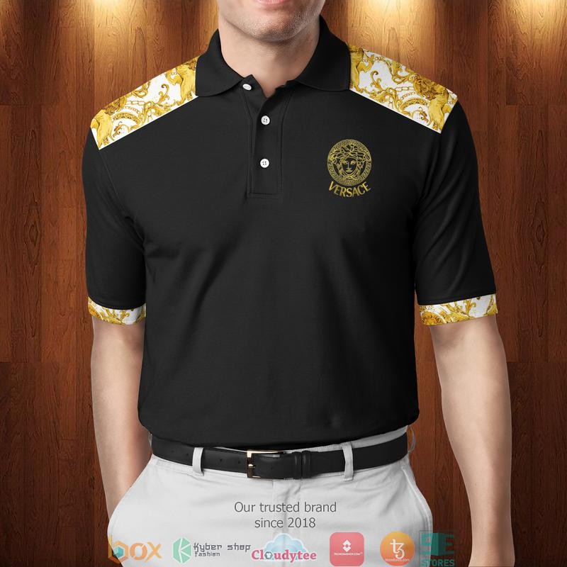 Versace gold logo black luxury Polo Shirt