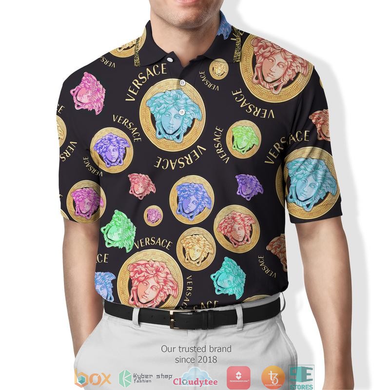 Versace multicolor logo black Polo Shirt