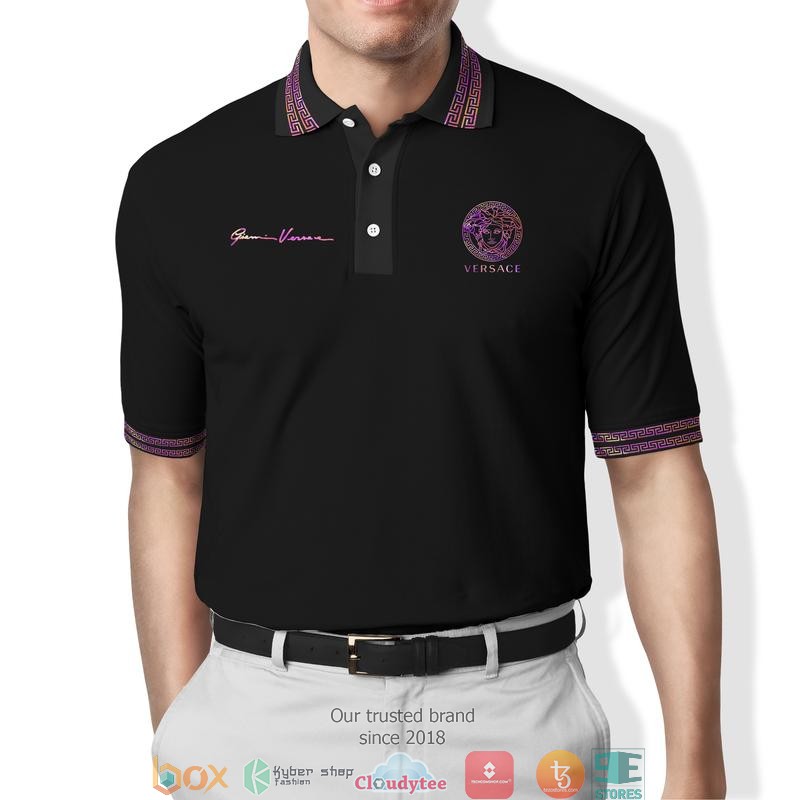 Versace purple pattern black luxury Polo Shirt