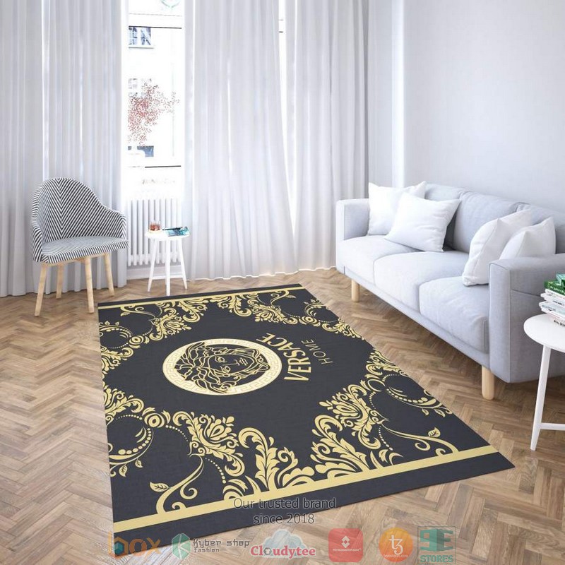 Versace yellow flower pattern black Rug Carpet