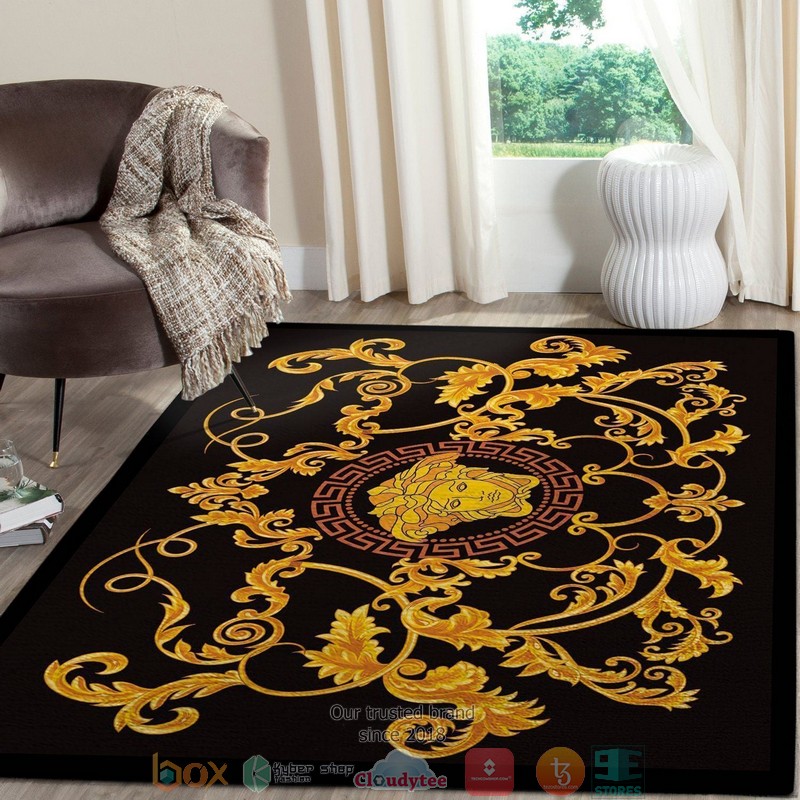 Versace yellow gold logo black Rug Carpet