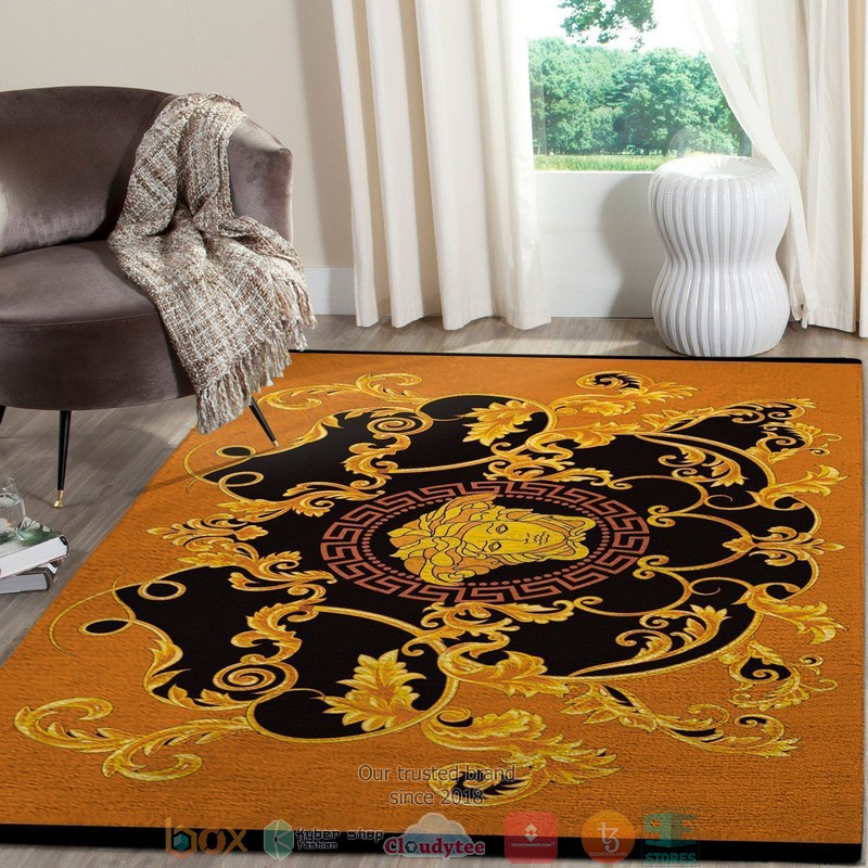 Versace yellow gold logo orange Rug Carpet