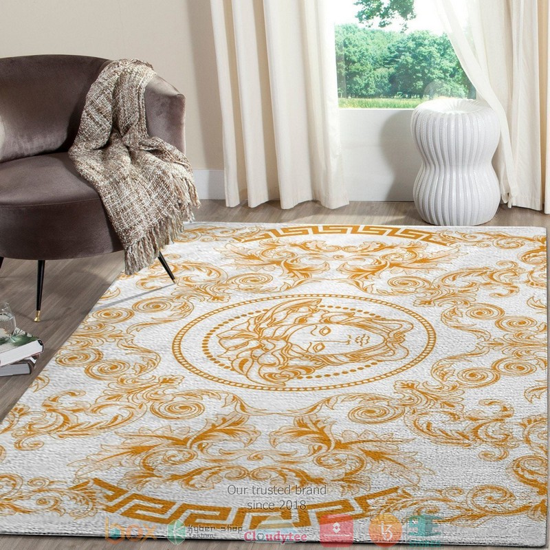 Versace yellow pattern white Rug Carpet