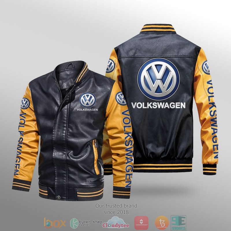 Volkswagen Car Brand Leather Bomber Jacket 3 Volkswagen Car Brand Leather Bomber Jacket 1 2