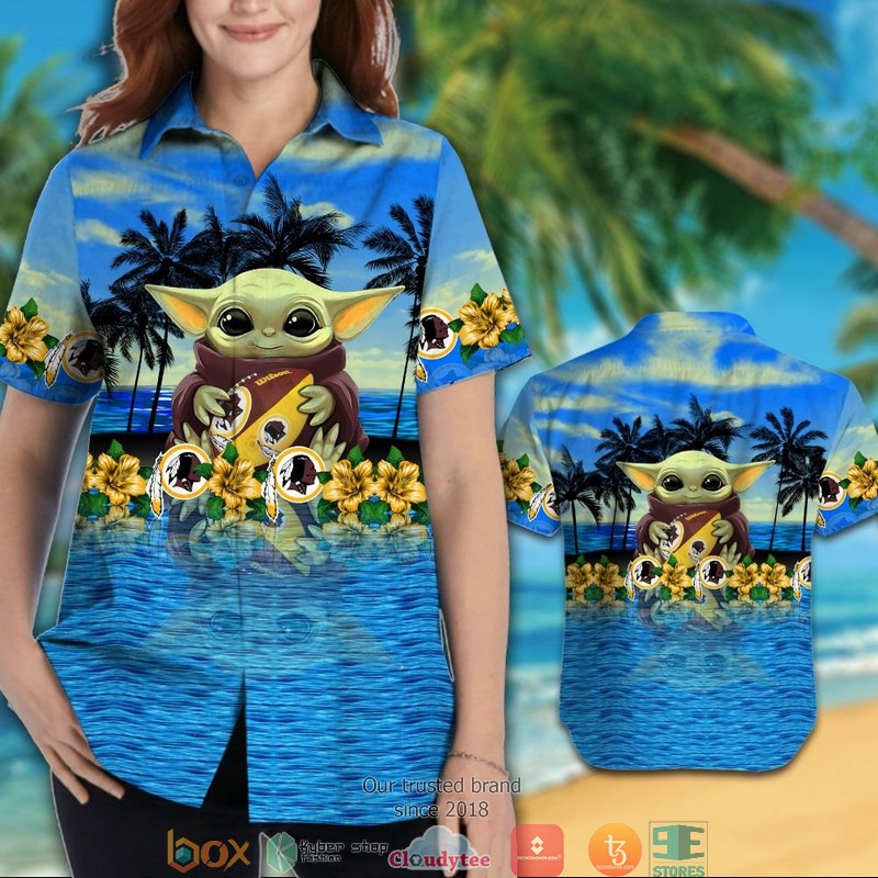 Washington Redskins Baby Yoda Ocean Hawaiian Shirt 3 Washington Redskins Baby Yoda Ocean Hawaiian Shirt 1 2
