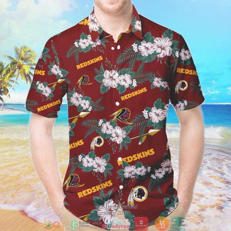 Washington Redskins Hibiscus flowers Hawaiian Shirt Short 1