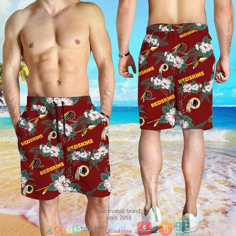 Washington Redskins Hibiscus flowers Hawaiian Shirt, Short 4 Washington Redskins Hibiscus flowers Hawaiian Shirt Short 1 2 3