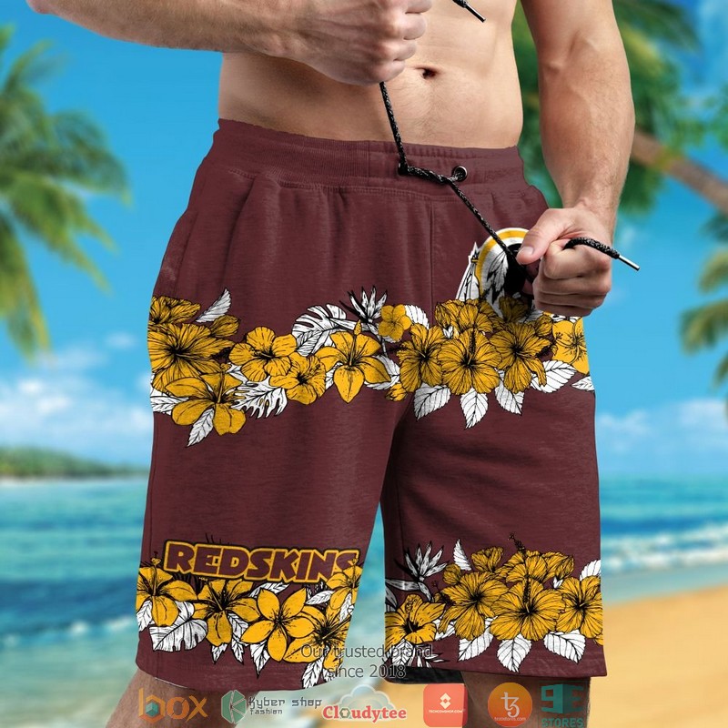 Washington Redskins hibiscus flower line Hawaiian Shirt short 1 2 3 4