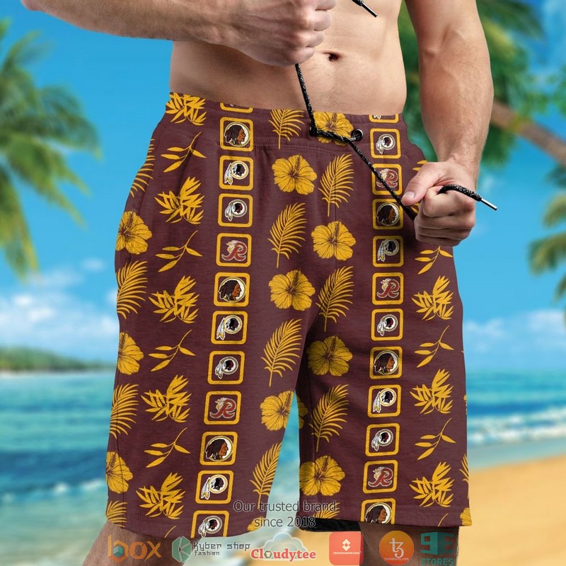 Washington Redskins leaf hibiscus square pattern Hawaiian Shirt Short 1 2 3 4