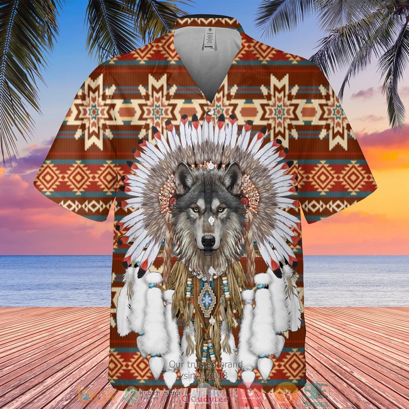 Wolf Native American Pattern red Hawaiian Shirt