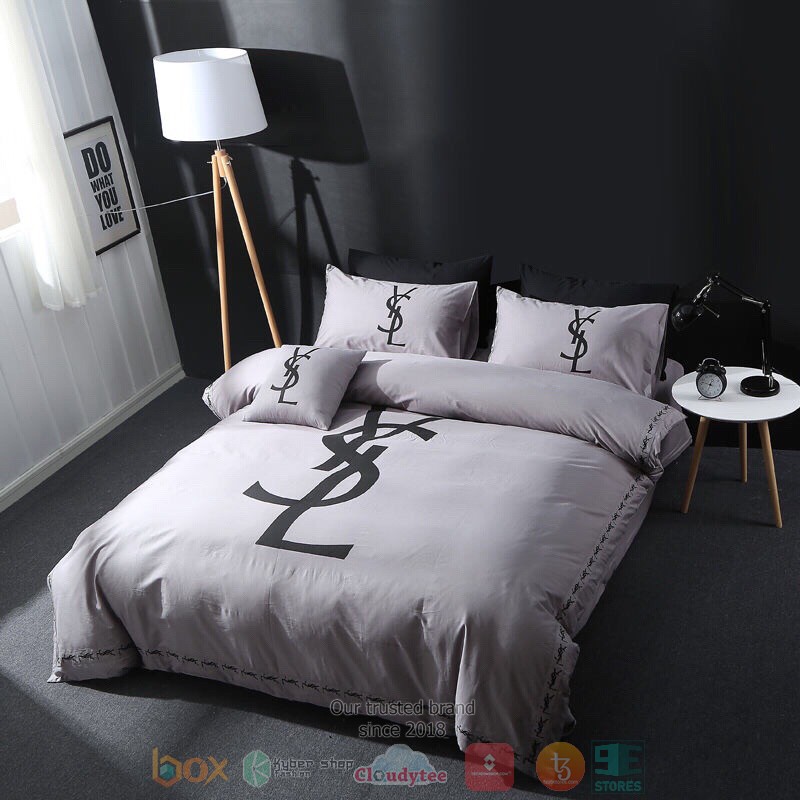 HOT Ysl Yves Saint Laurent Luxury Brand grey bedroom bedding set 2 Ysl Yves Saint Laurent Luxury Brand grey Bedding Set