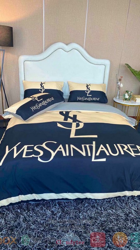 HOT Ysl Yves Saint Laurent dark blue khaki bedroom bedding set 1 Ysl Yves Saint Laurent dark blue khaki Bedding Set