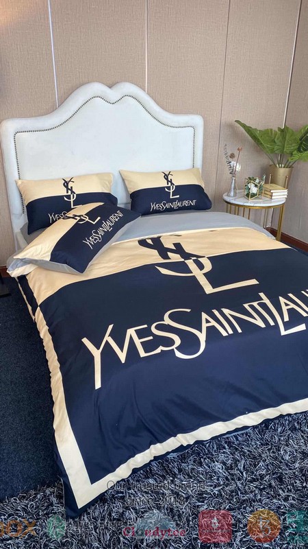 HOT Ysl Yves Saint Laurent khaki navy bedroom bedding set 1 Ysl Yves Saint Laurent khaki navy Bedding Set