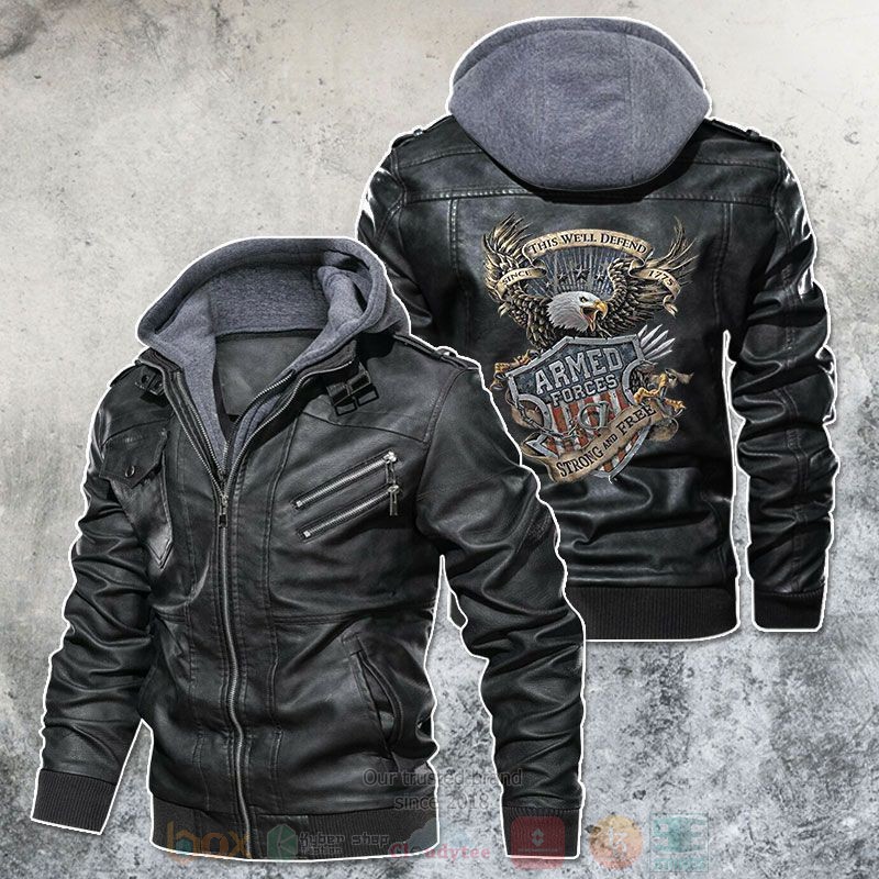 Armed Forces Strong And Free Eagle Leather Jacket