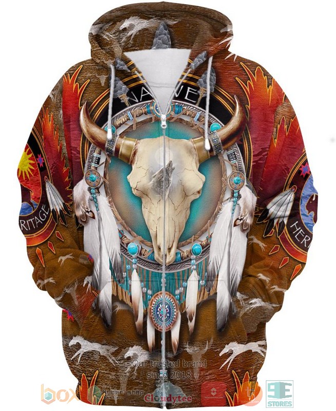 HOT Native Bison Skull brown All Over Printed 3D Shirt, Hoodie 5 Native Bison Skull brown 3D Shirt Hoodie 1 2 3 4