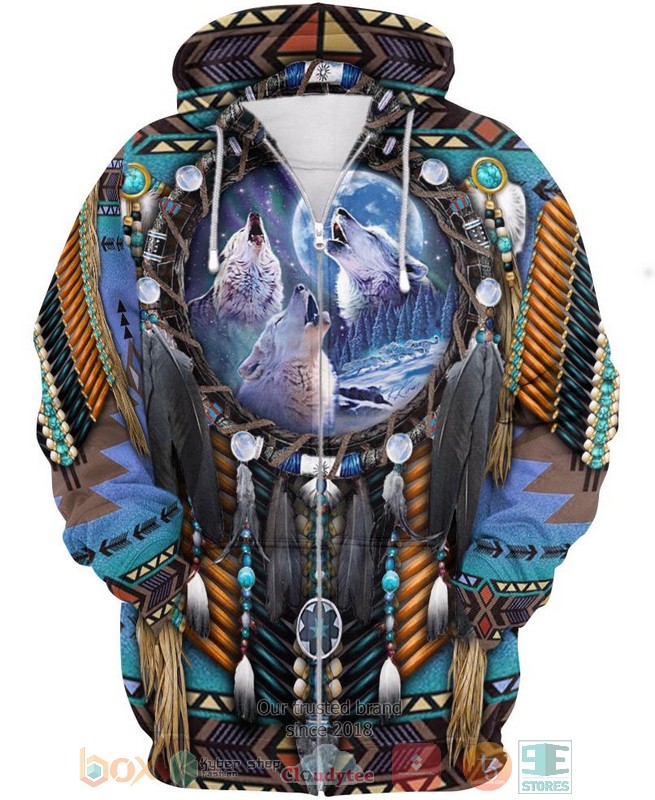 HOT Blue Wolf Dreamcatcher All Over Printed 3D Shirt, Hoodie 5 Blue Wolf Dreamcatcher 3D Shirt Hoodie 1 2 3 4