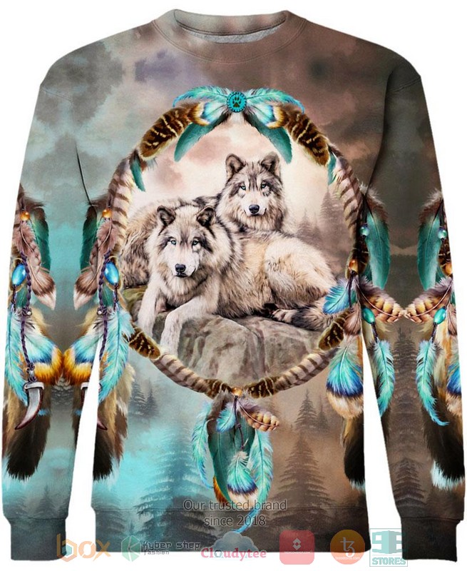 HOT Native Lovely Wolf All Over Printed 3D Shirt, Hoodie 4 Native Lovely Wolf 3D Shirt Hoodie 1 2 3