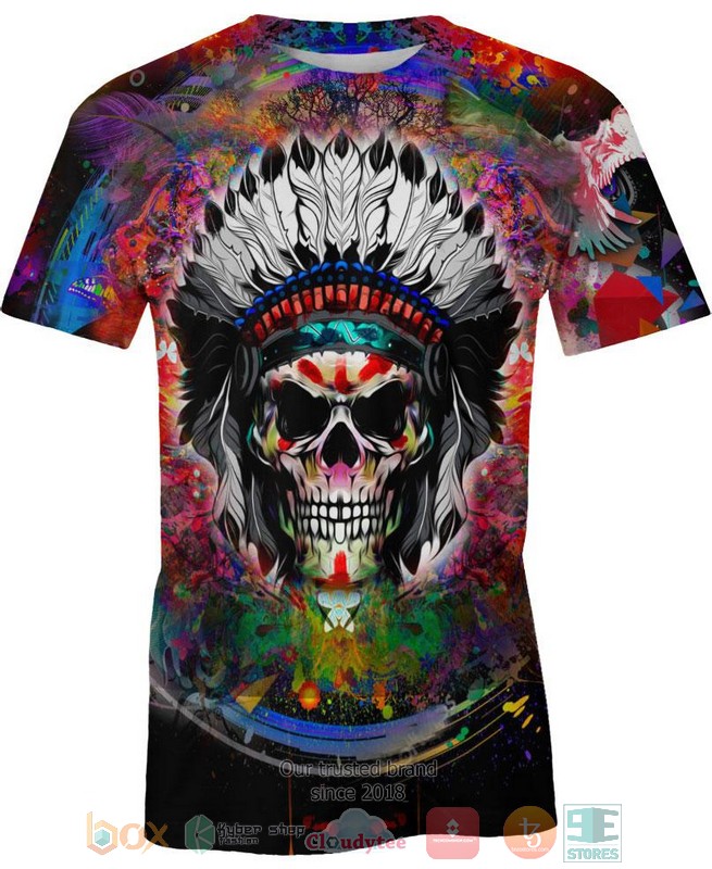 HOT Color Native Skull All Over Printed 3D Shirt, Hoodie 2 Color Native Skull 3D Shirt Hoodie 1