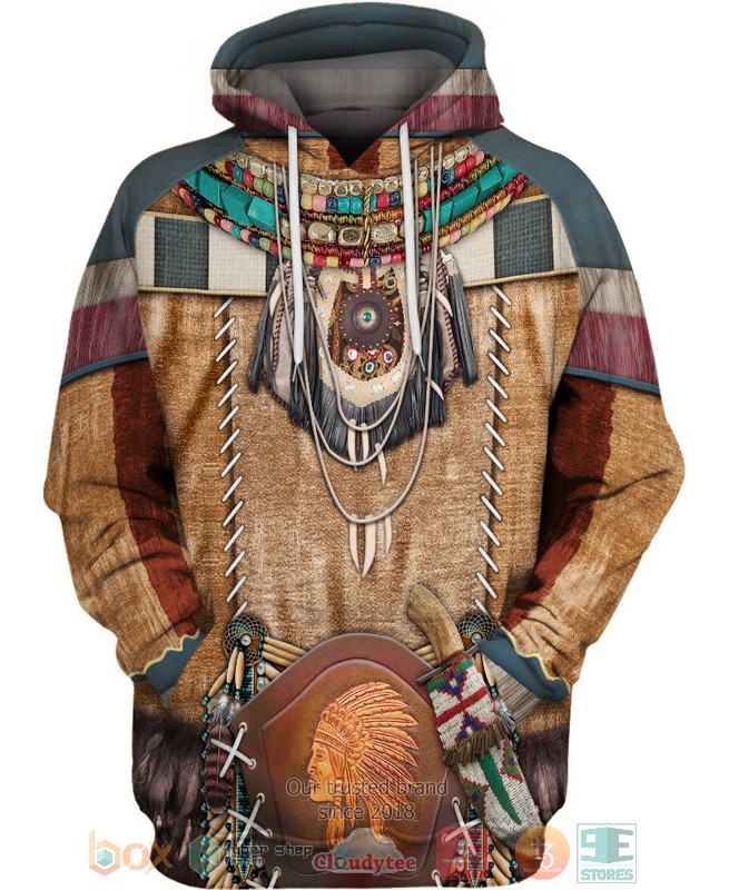 Brown Pattern Warrior Style Native American 3D Shirt Hoodie