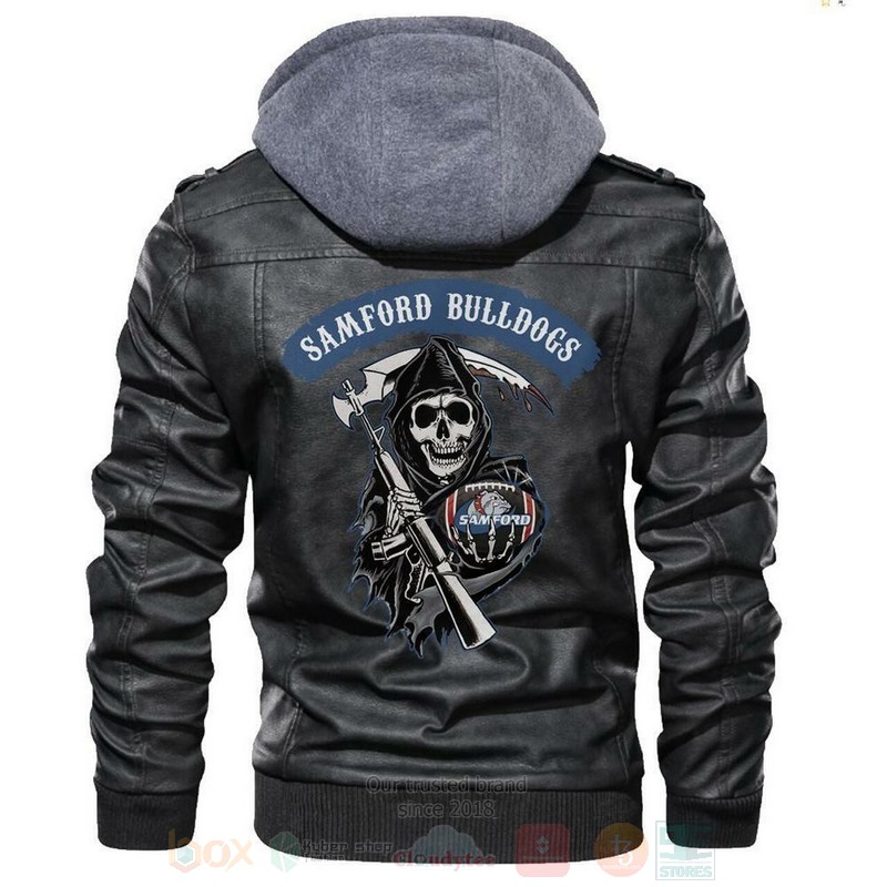 BEST Team Samford Bulldogs NCAA Football Black Motorcycle Zipper Jacket Leather 7 Samford Bulldogs NCAA Football Sons of Anarchy Black Motorcycle Leather Jacket