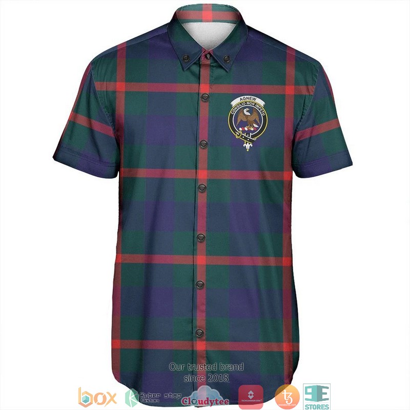 Agnew Modern Tartan Crest Short Sleeve Hawaiian Shirt 2 Agnew Modern Tartan Crest Short Sleeve Hawaiian Shirt 1