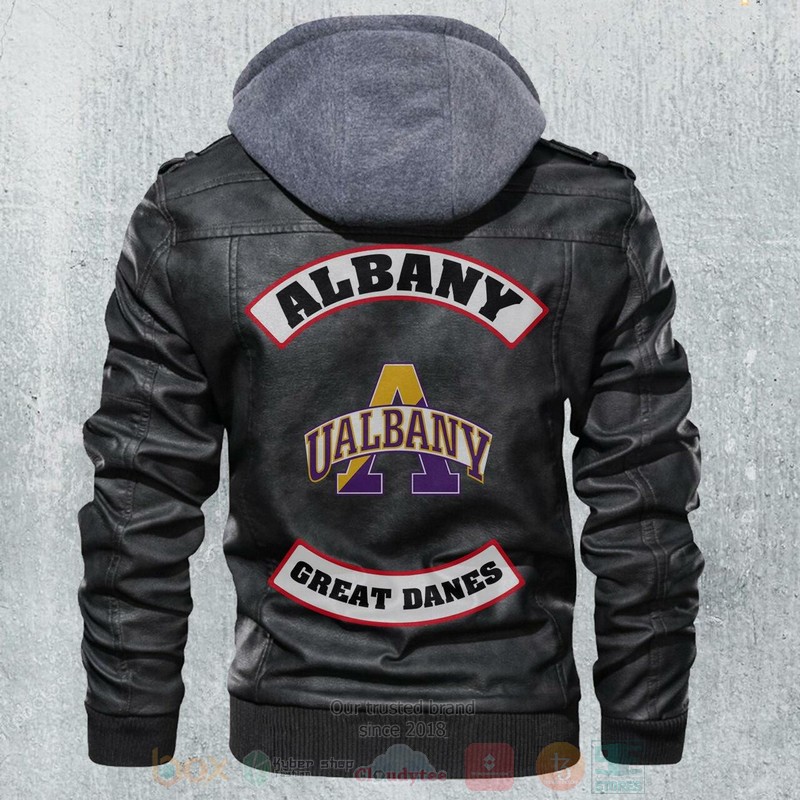 BEST NCAA Teams Albany Great Danes Motorcycle Rider Zipper Jacket Leather 1 Albany Great Danes NCAA Motorcycle Leather Jacket