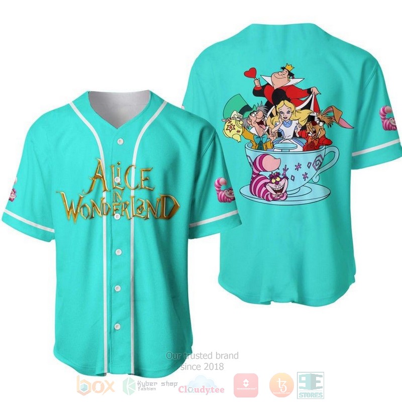 BEST Alice In Wonderland Printed Turquoise Baseball Jersey Shirt 3 Alice In Wonderland All Over Print Turquoise Baseball Jersey
