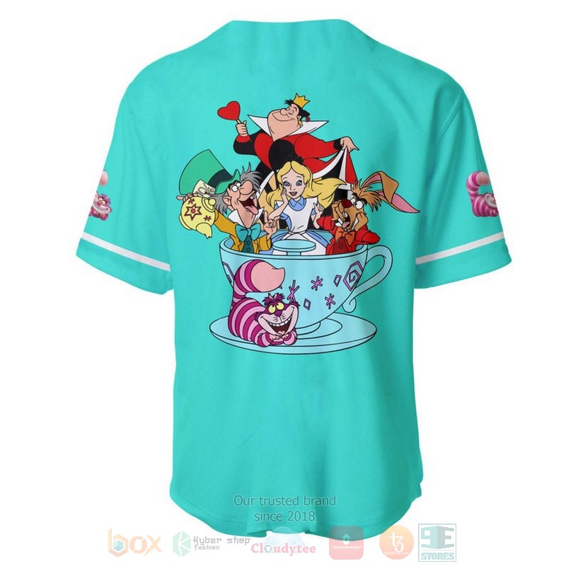 BEST Alice In Wonderland Printed Turquoise Baseball Jersey Shirt 3 Alice In Wonderland All Over Print Turquoise Baseball Jersey 1 2