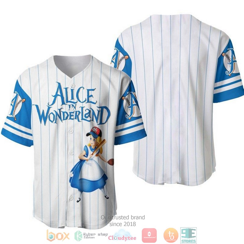 Alice In Wonderland Pinstripe White Baseball Jersey